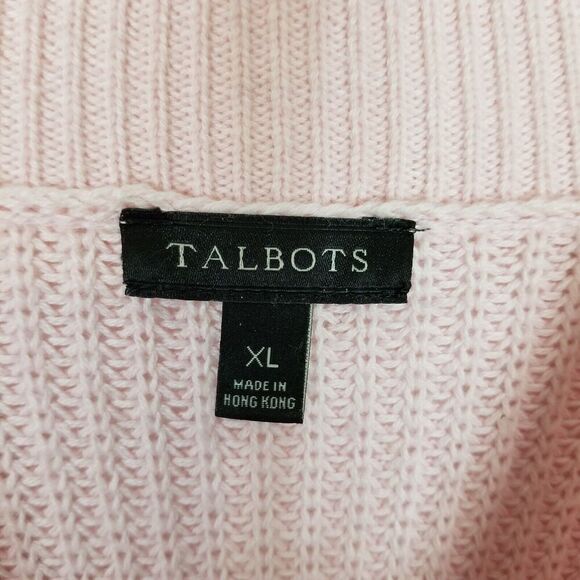 Talbots Women Cozy Mockneck Stripe Sweater Sz XL Pink Gray Merino Wool Cotton - Picture 7 of 8